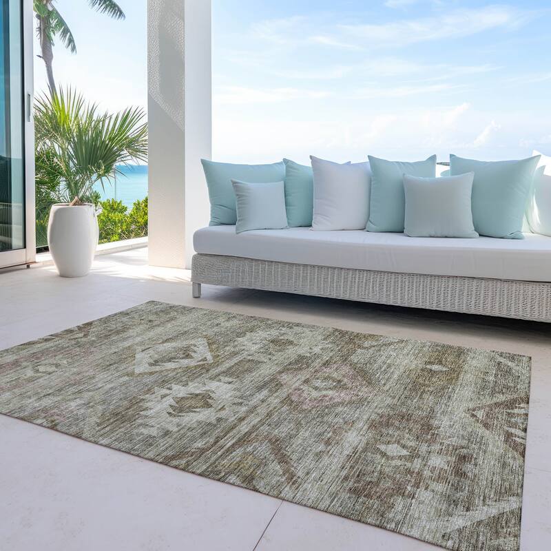 Machine Washable Indoor/ Outdoor Chantille Boho Tribal Rug - Brown - 8' x 10'
