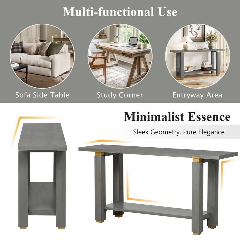 Modern 63" Console Table with Solid Wood Legs and Built-in Shelf for Stylish Entryway Organization