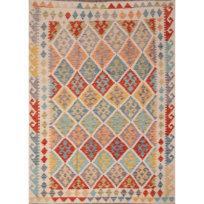 Reversible Kilim Oriental Area Rug Flatweave Wool Carpet - 5'1"x 6'6"