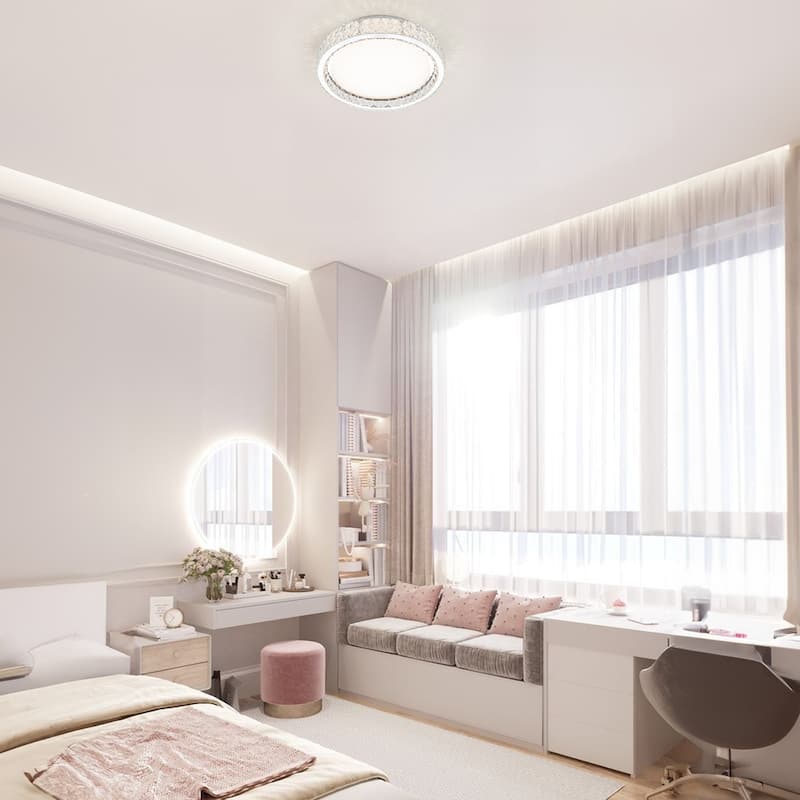 Chrome LED Flush Mount Ceiling Light With Clear Crystal Accents