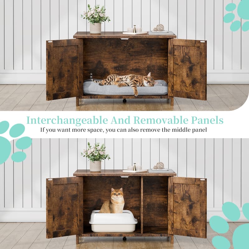 Modern Cat Cage Cabinet with Litter Box Enclosure, Multi-Functional Pet Furniture