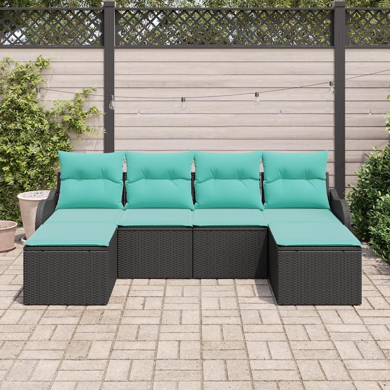 vidaXL 6 Garden Sofa Set with Cushions Black Poly Rattan - 90.9 x 46.1 x 27.2