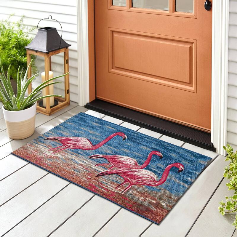 Liora Manne Esencia Flamingos Indoor/Outdoor Mat - 2' x 2'10" - Ocean