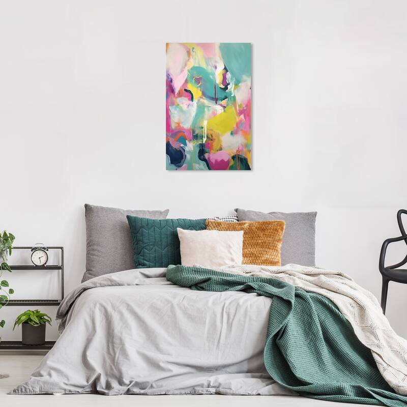 Wynwood Studio Abstract Sweet Smelling Garden Pink and Turquoise Modern & Contemporary Wall Art Canvas Print - 24 x 16