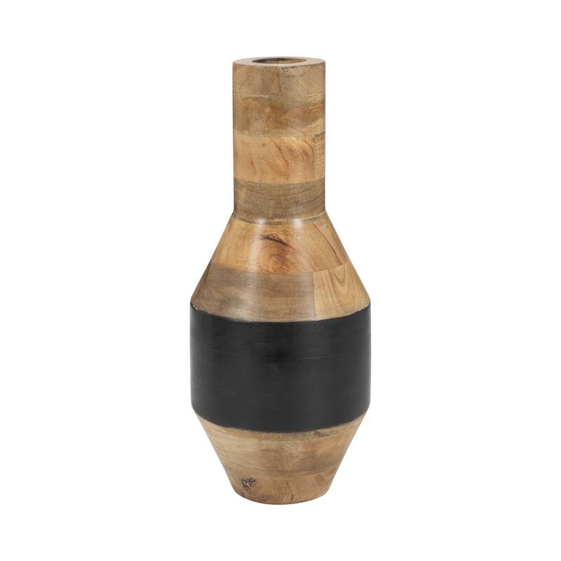 Sagebrook Home Modern Neutral Mango Wood Brown/Black Cylinder Tone Natural Vase
