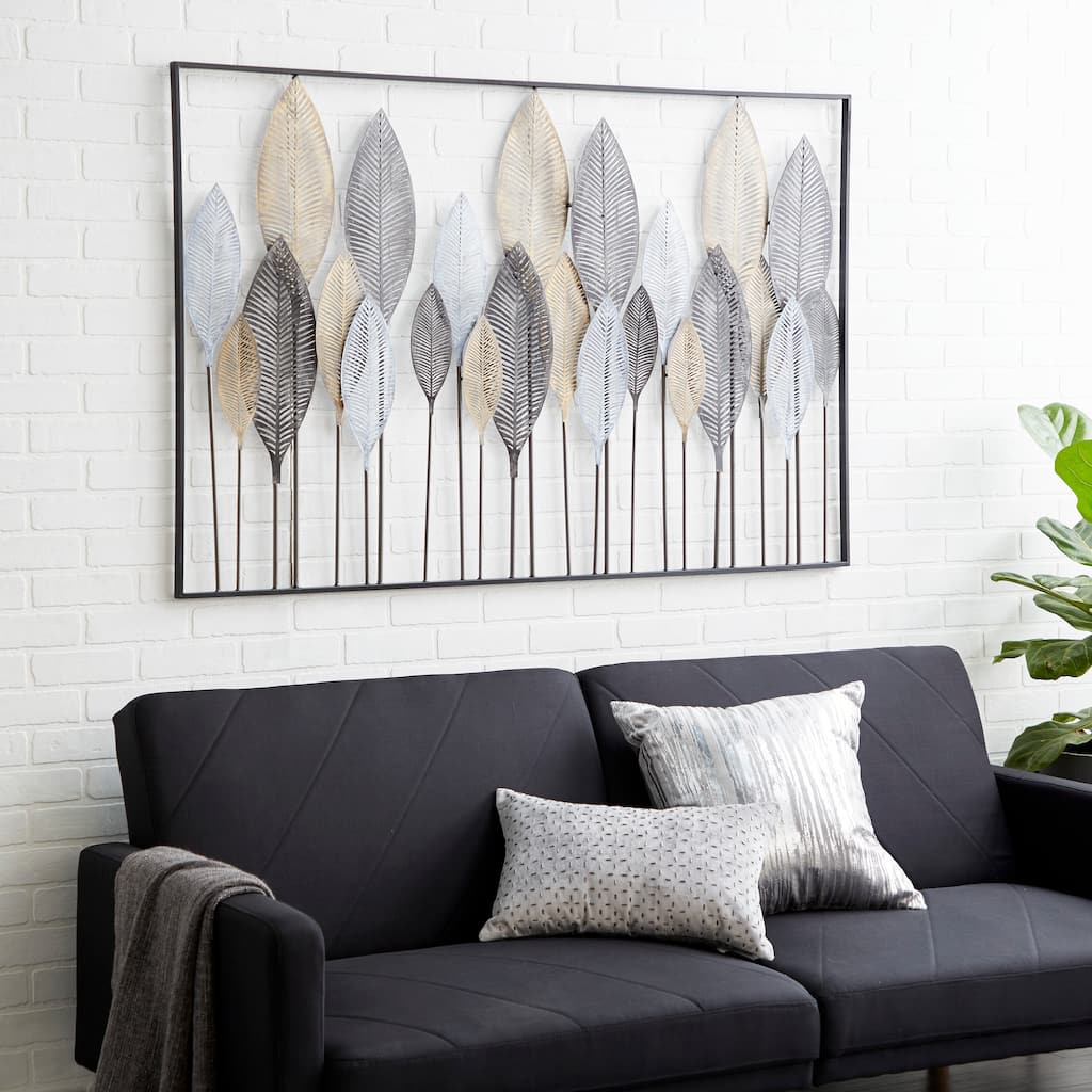 Contemporary Metal Tall Cut-Out Leaf Wall Decor with Intricate Laser Cut Designs - Bronze, Gray, Brass