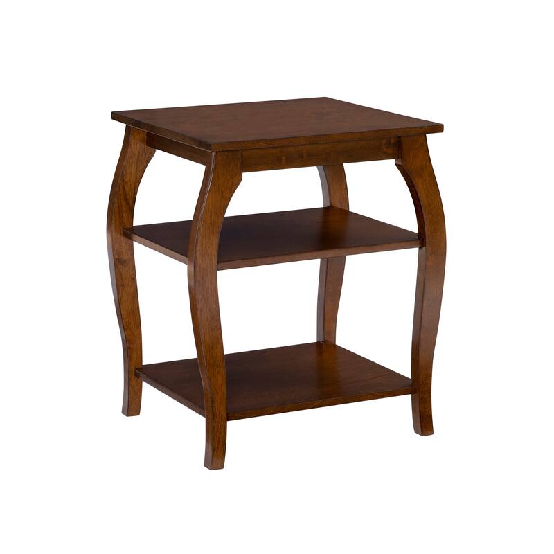 Ingrid Wood Farmhouse Side Table with 2 Shelves - Hazelnut