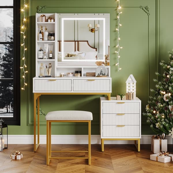 gold dressing table mirror with lights Jolie Gold Hollywood Mirror 80 × 60 cm | Gold Dressing Table Mirror with  Lights main image 1