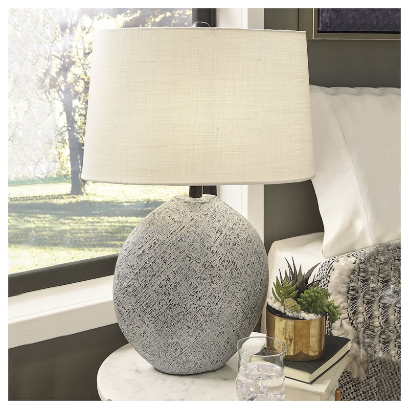 Harif Casual Beige Paper Table Lamp - 18"W x 10"D x 26"H
