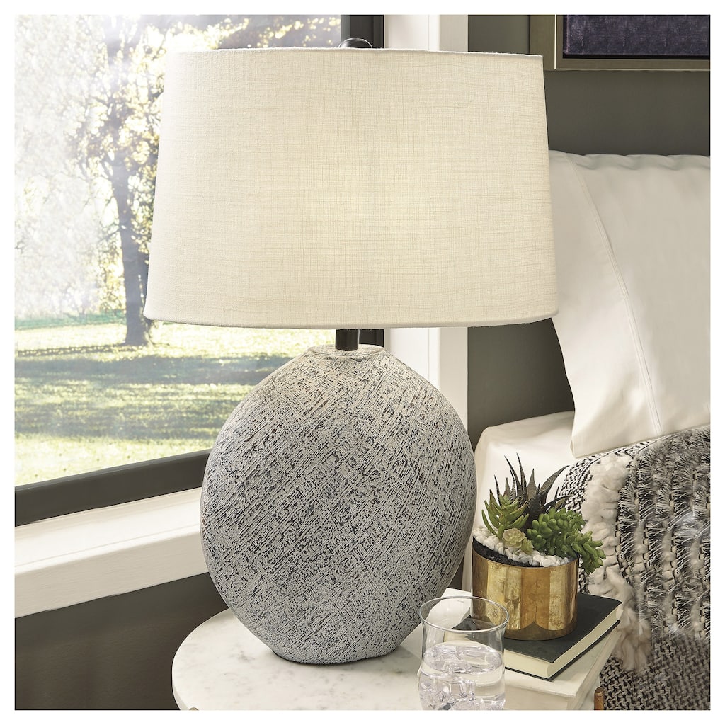 Harif Casual Beige Paper Table Lamp - 18"W x 10"D x 26"H