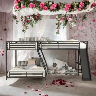 Twin Over Full L-Shaped Bunk Bed,Twin Loft Bed,Built-in Desk for Bedroom