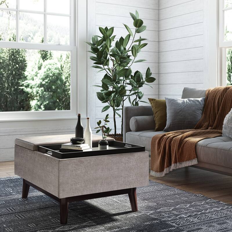 Tray Top Small Coffee Table Storage Ottoman