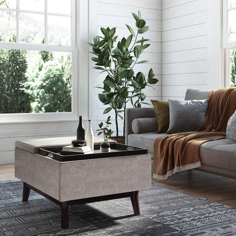 WYNDENHALL Ethan 34 inch Wide Mid Century Modern Rectangle Table Ottoman - Distressed Grey