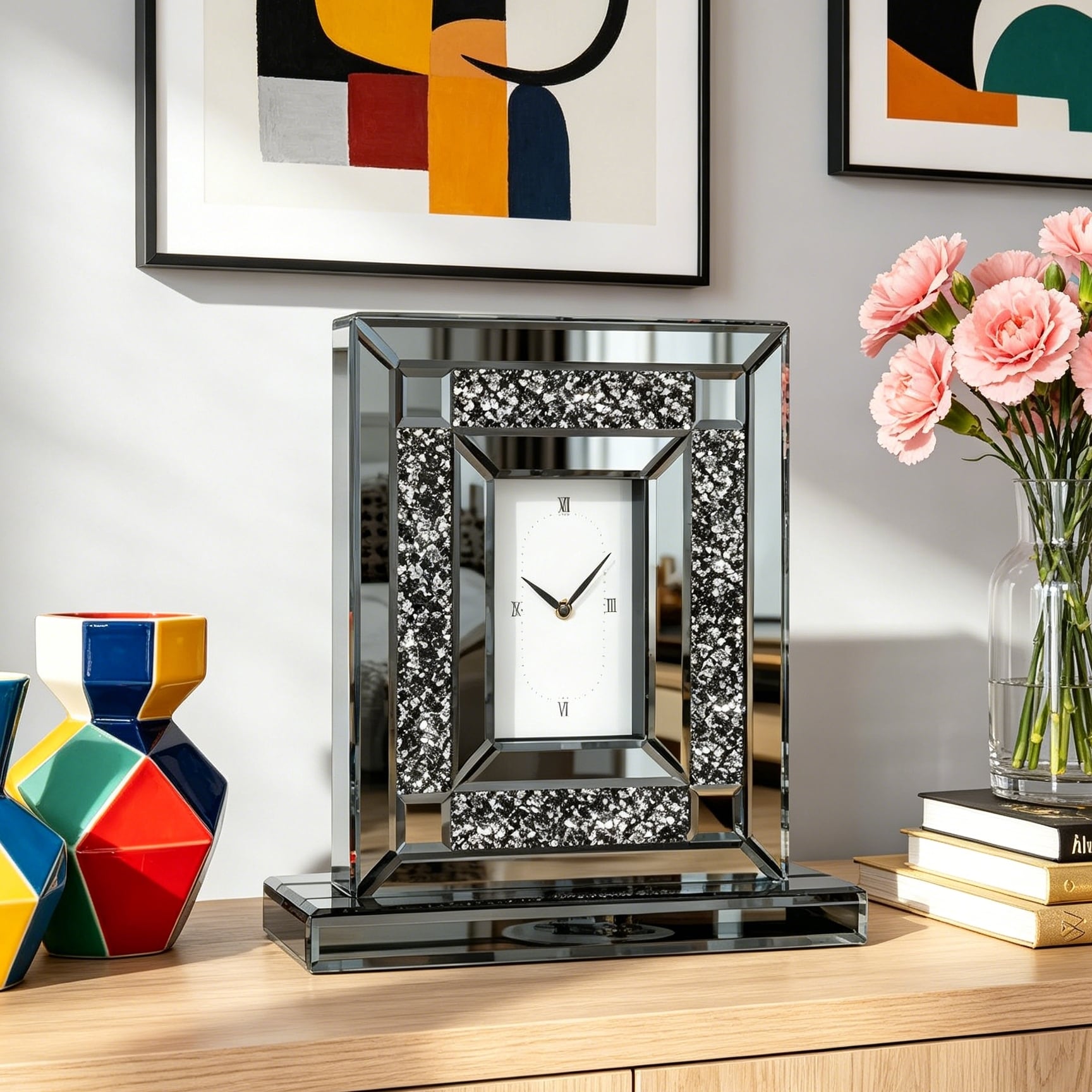Mirrored Crushed Diamond Table Clock