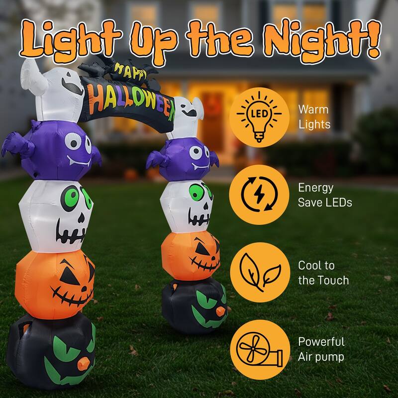 8.2FT Halloween Inflatable Archway with Pumpkins and Ghosts Lighted Yard Blow Up Decor