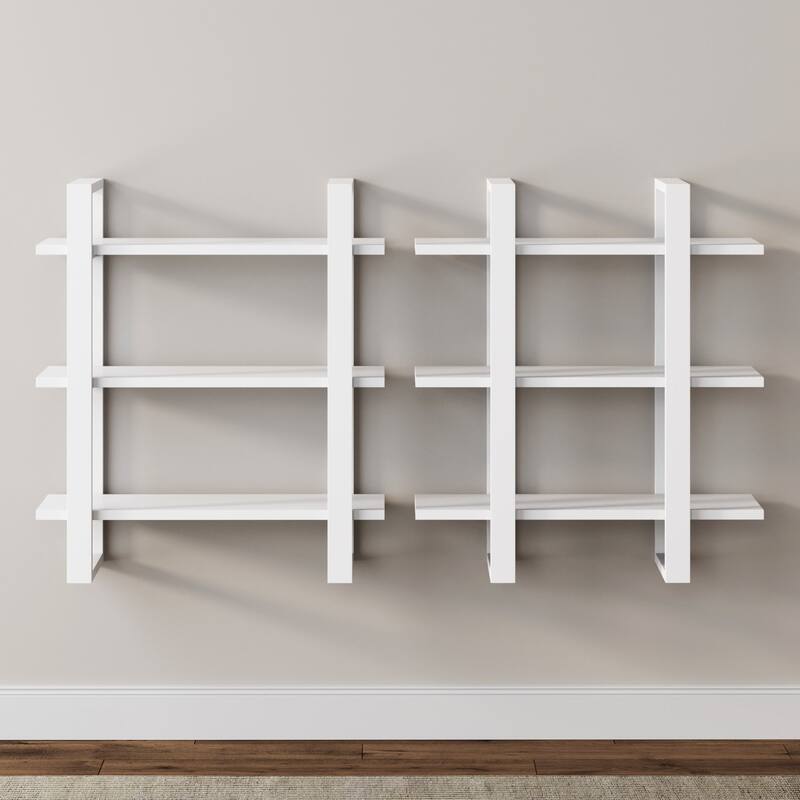 Nathan James Benji Floating Wall Book Shelves, 3-Tier Display Shelf, Decorative Modular Shelf in Solid Wood