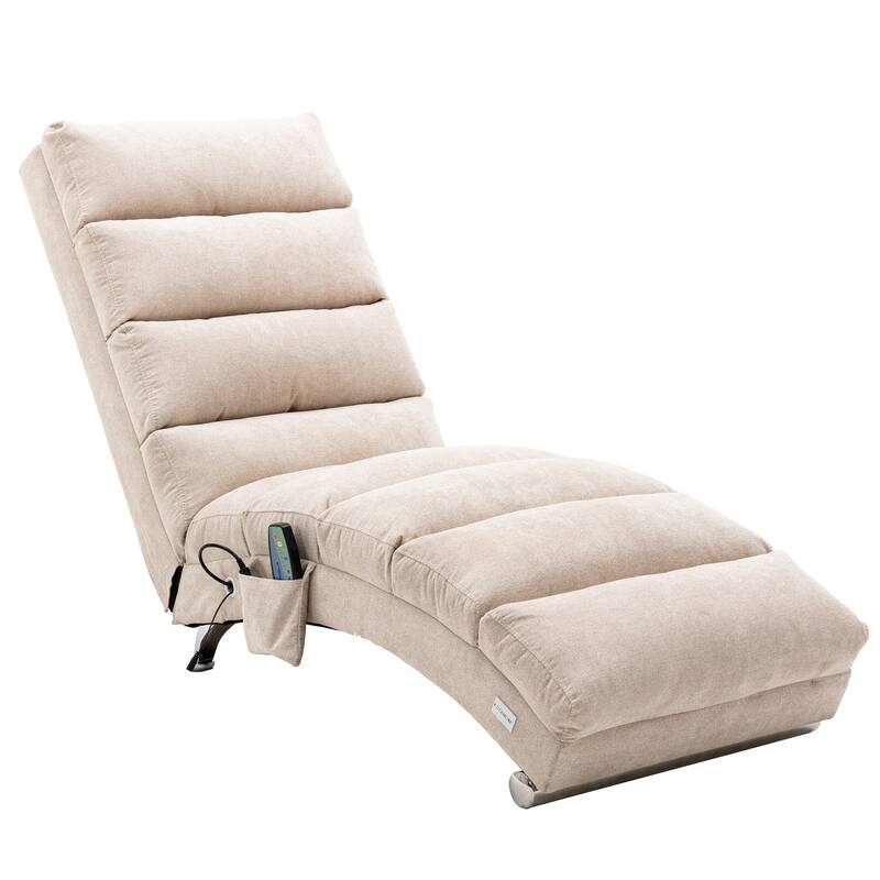 Anmytek Modern Chaise Lounge Chair with Vibration Massage Upholstered Fabric Accent Chair for Living Room