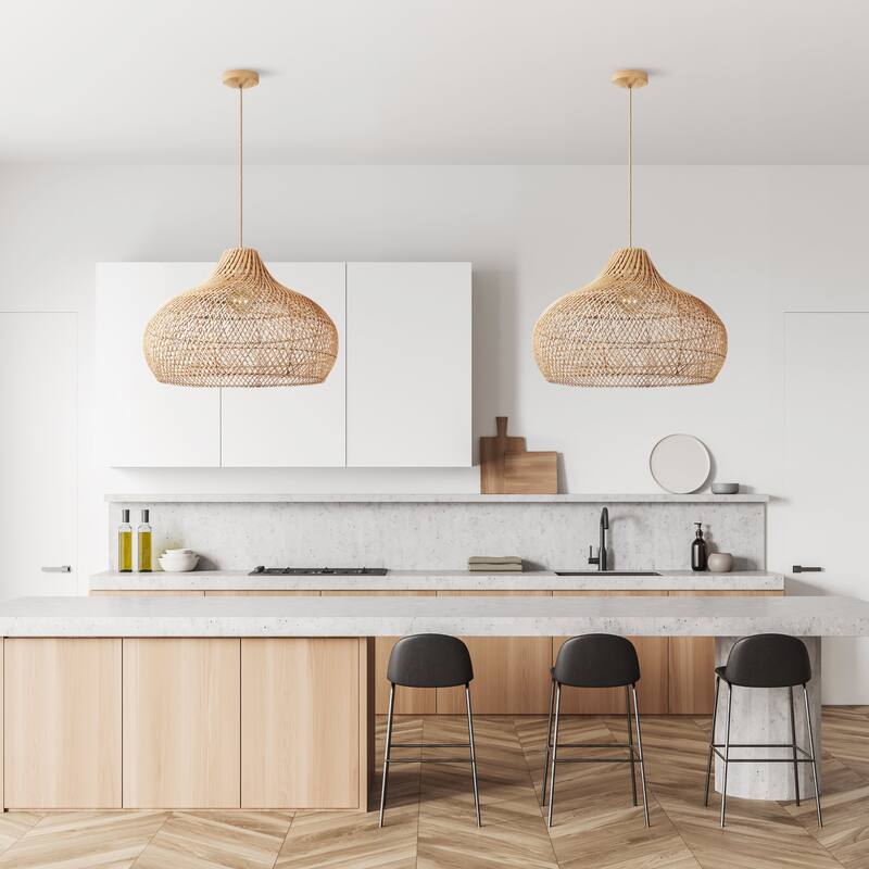 Kloe Rattan Pendant Light - Natural Brown Dome 1-Light Handwoven Ceiling Light For Transitional, Farmhouse, Coastal Room Decor