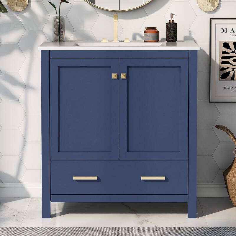 30" Blue Bathroom Vanity with Single Sink, - Blue