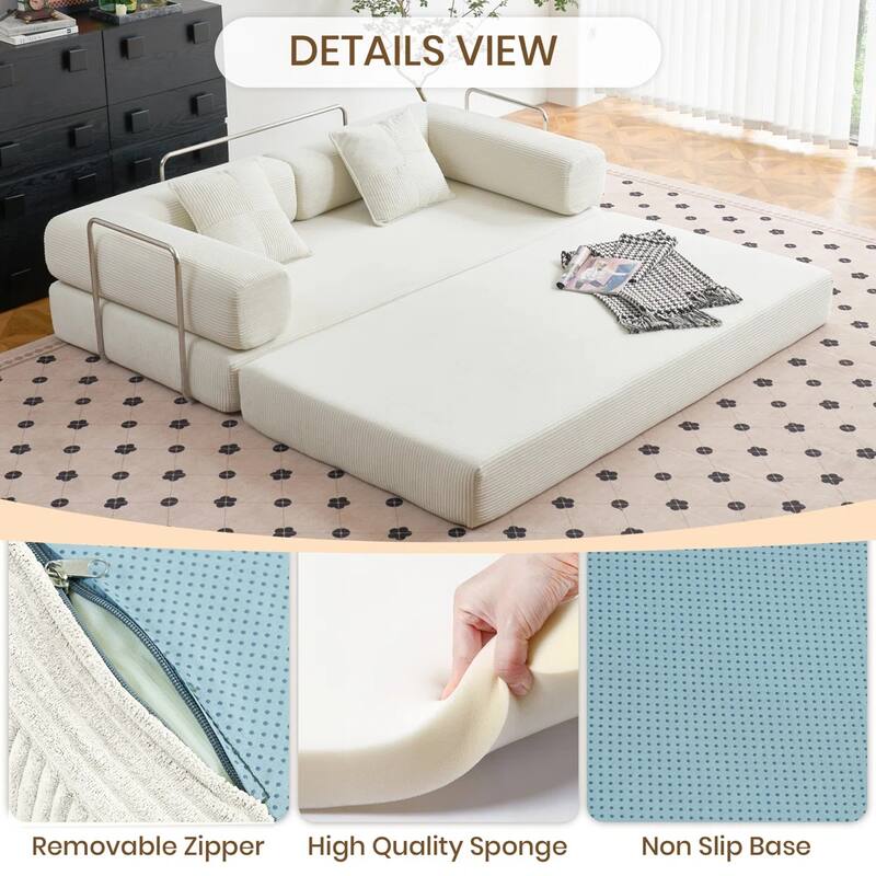 78.8"Convertible Floor Sofa Bed-with Pillow Back Support Armrest Floor Couch Compression Sofa Futon Couch Lounge Sleeper Bed