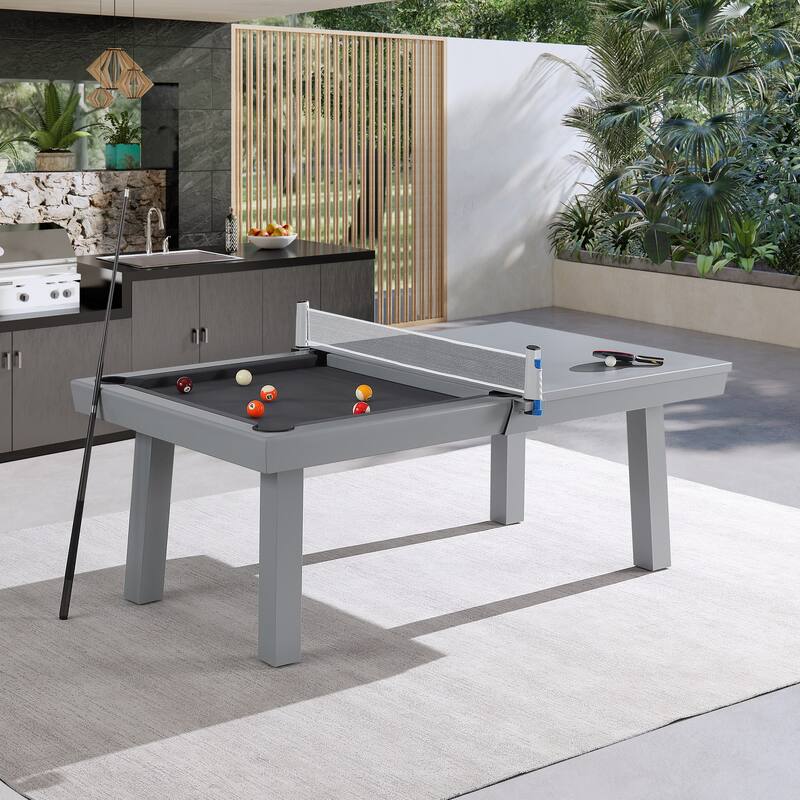 Laguna Indoor/Outdoor 7ft Slate Pool Table with Dining Top & Accessories, Cement Finish - Grey