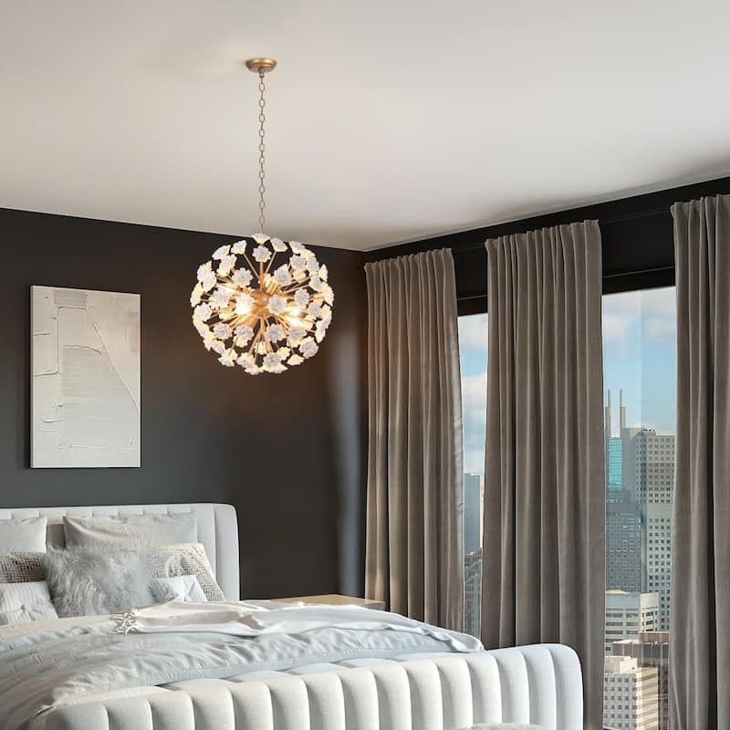 Modern Glam 6-Light Unique Globe Flower Chandelier Ambiance Ceramic Kitchen Island Pendant for Dining Room - D 18''