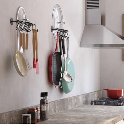 Wallniture Cucina Kitchen Utensil Holder with 20 S Hooks, Pot Racks, Black (Set of 2)