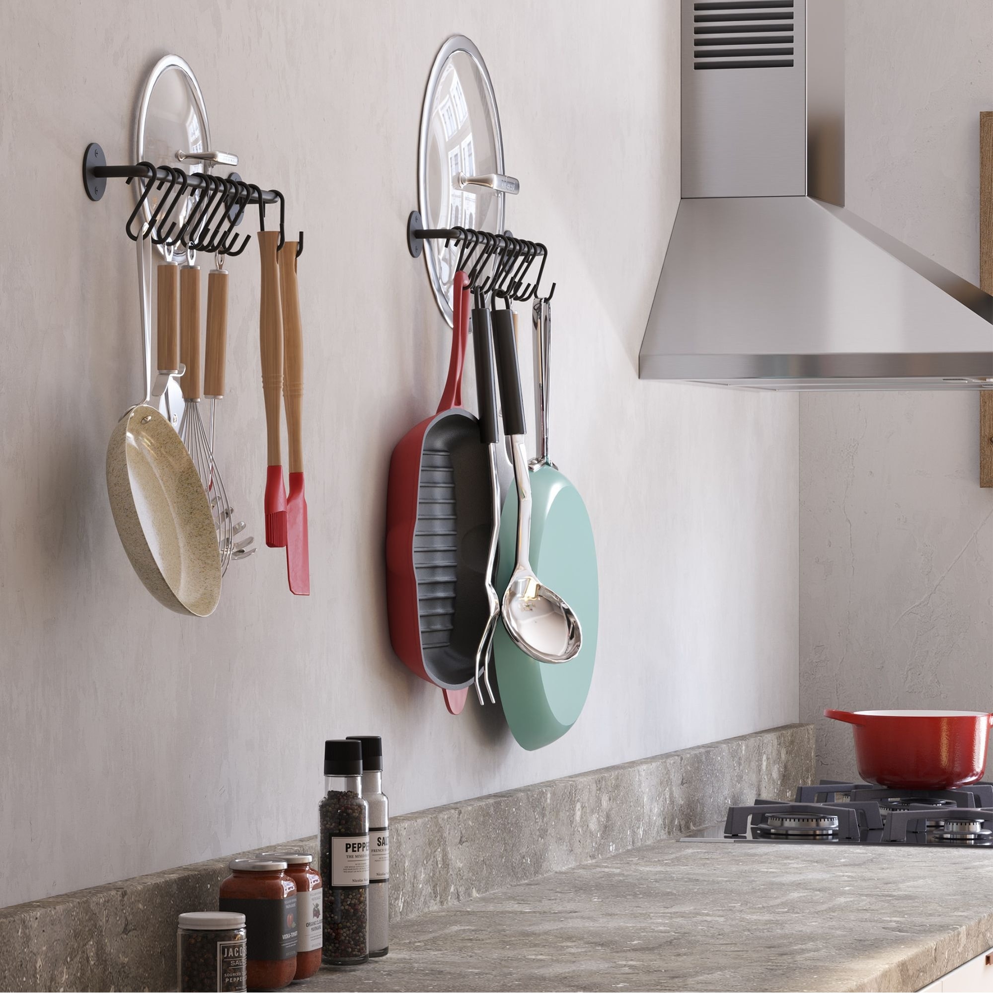 Kitchen hooks for store pots and pans