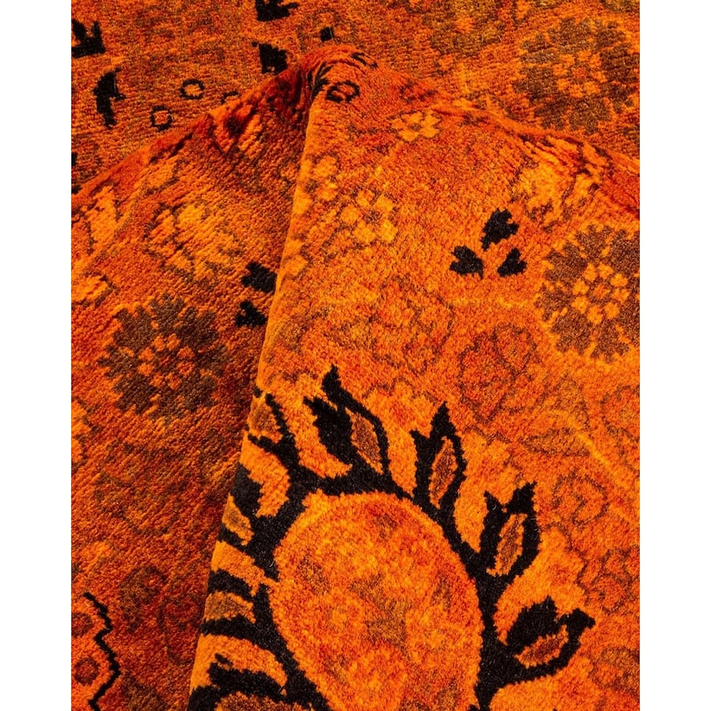 Overton Hand Knotted Wool Vintage Inspired Modern Contemporary Overdyed Orange Runner Rug - 3' 2" x 12' 9"