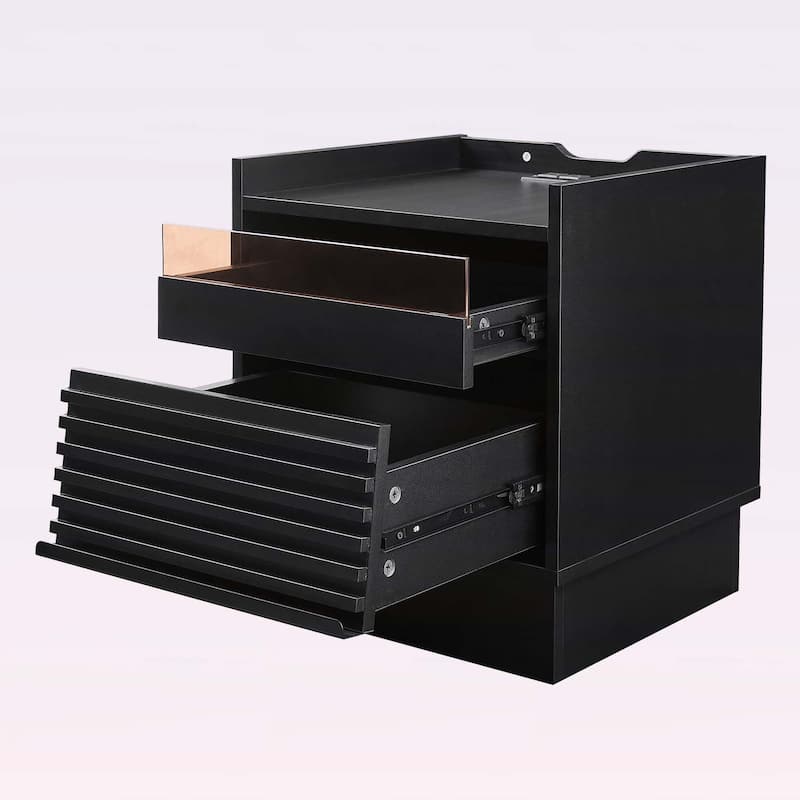 Nightstand with Charging Station,LED Lights,and 2 Drawers,for Bedroom or Living Room