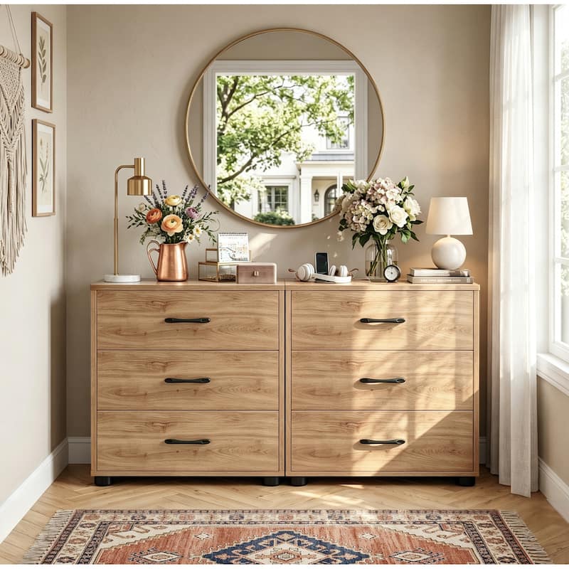 dresser modern farmhouse Modern Farmhouse 3-Drawer Dresser Cabinet with Charging Station, Closet Organizer Storage Chect - White