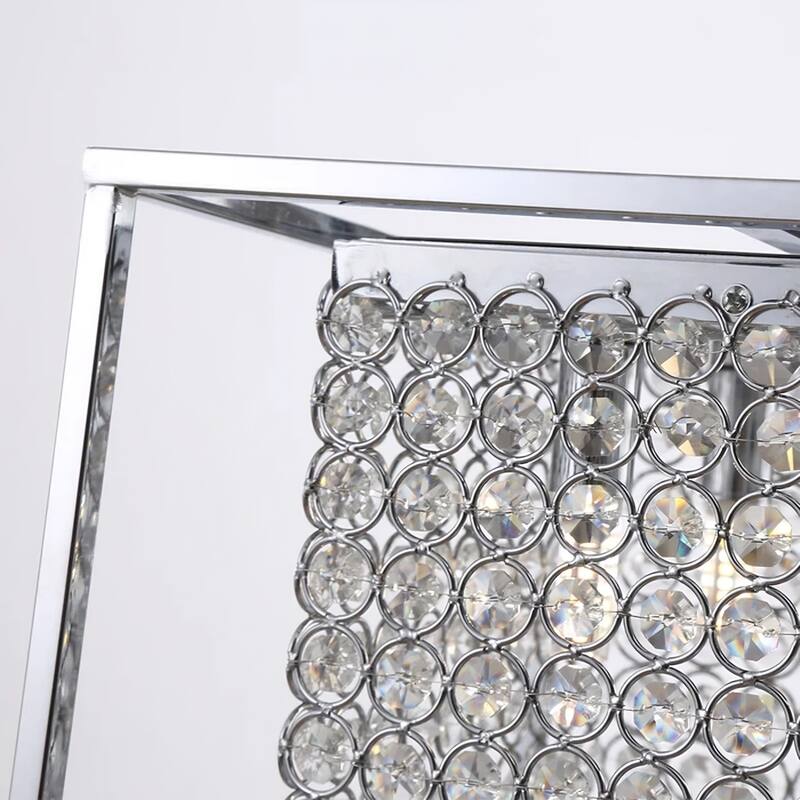 4 - Light Luxury Square Metal Pendant with Crystal Accents Cube Lighting - chrome