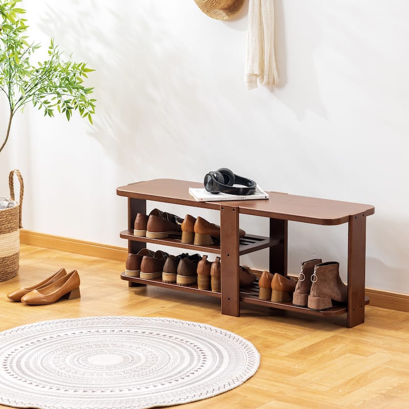 2-Tier Wood Shoe Rack Bench, Shoe Storage Organizer, Entryway Bench - 39.9"L x 12.6"W x 15.7"H