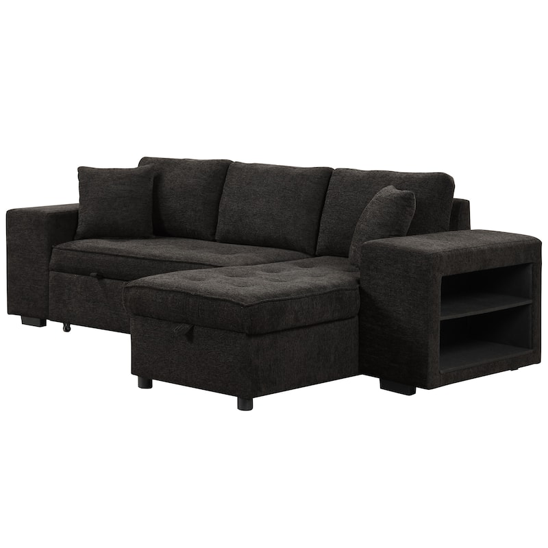 Black 104.5" Charcoal L-Shaped 3-Seater Sofa with Bed