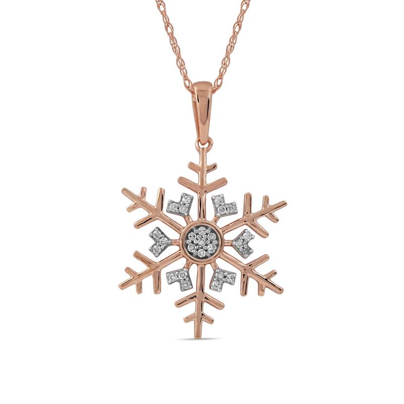 10K Gold 1/10ct TDW Diamond Snowflake Pendant Necklace for Women