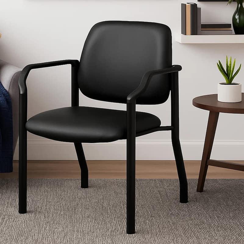 Theo Guest Chair with Modern Steel Frame, Black Antimicrobial Vinyl
