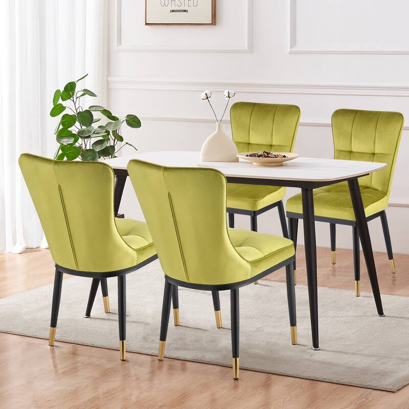 Modern Velvet Upholstered Dining Chairs, Set of 2/4 - 35.8"H x 18.9"W x 23.2"D - Set of 4 - Olive Green