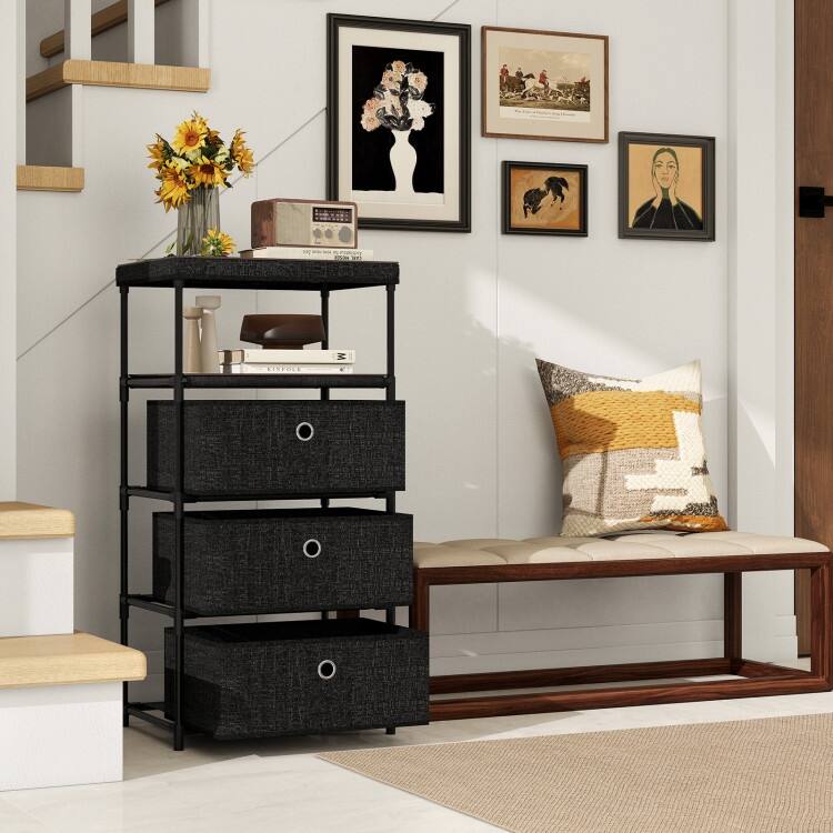 Storage Cabinet with Drawers, MDF and Metal Frame Anti-Tipping Kits and Versatile Use