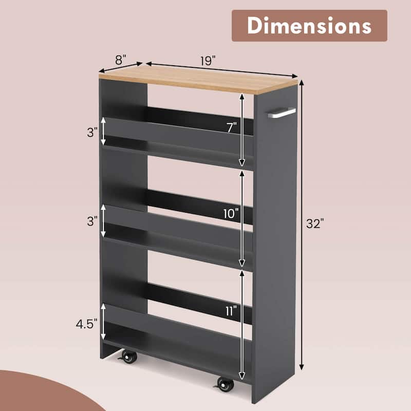 Costway 4-Tier Rolling Storage Cart 8" Slim Kitchen Cart on Wheels