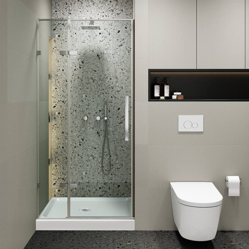 Fine Fixtures Hinged Clear Frameless Glass Shower Door Enclosure