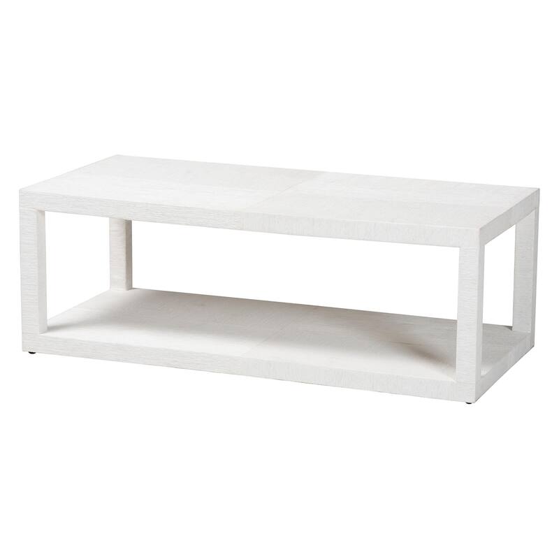Oaklynn Natural Grasscloth Coffee Table - Two-Tier Cocktail Table with Open Frame, Modern Coastal Centerpiece, White - White