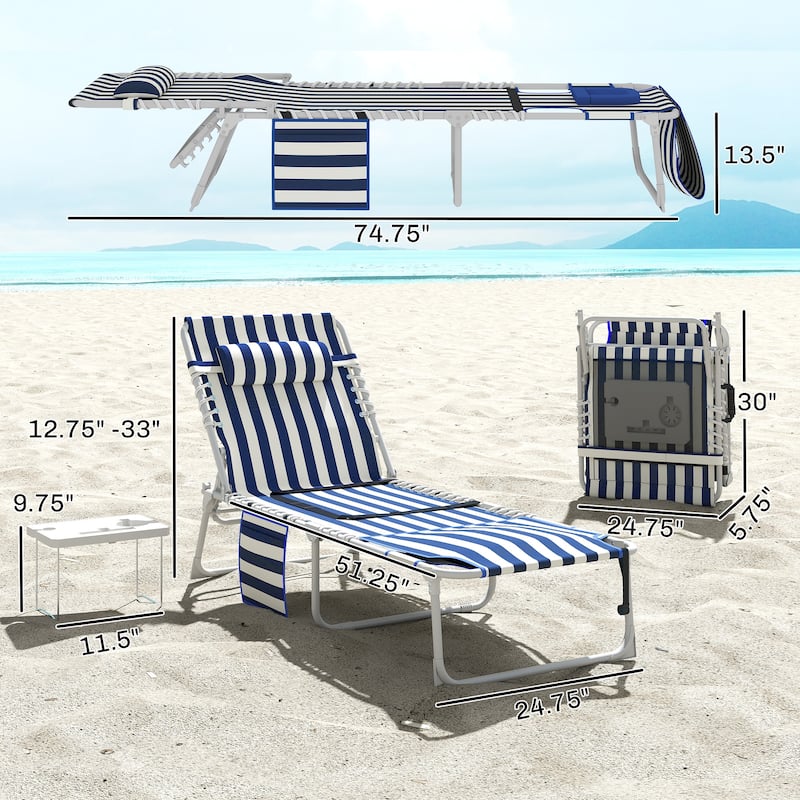 Outsunny Tanning Chair with Face Hole, Side Table, 5-Position Reclining Folding Chaise Lounge Chair