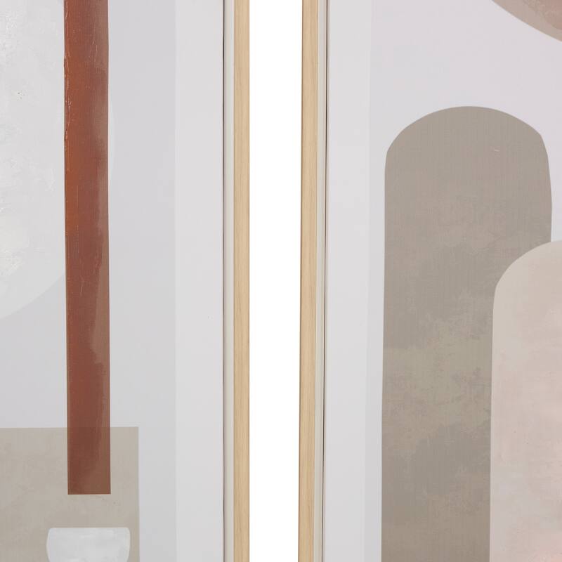 Pink Canvas Mid Century Modern Geometric Abstract Framed Wall Art with Brown Accents (Set of 3)