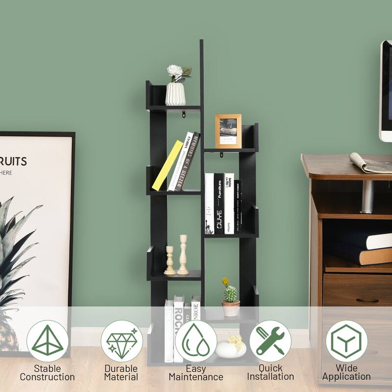 Gymax 8-Shelf Bookcase Modern Tree Bookshelf Storage Decor - 20''x 10'' x 57''