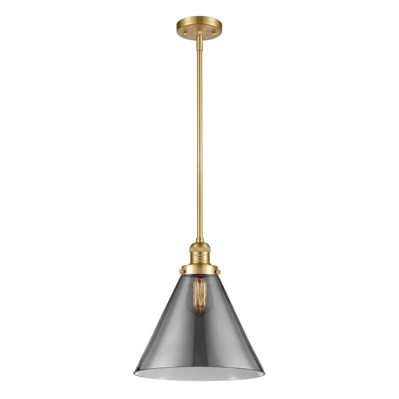 Innovations Lighting Franklin Restoration Cone - 1 Light 12" Stem Hung Mini Pendant - Satin Gold/Light Smoke