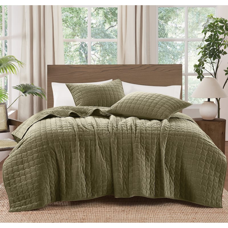 Brooklyn Loom Matte Cotton Velvet Wavy Square Quilt Set