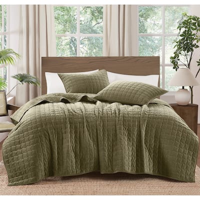 Brooklyn Loom Matte Cotton Velvet Wavy Square Quilt Set