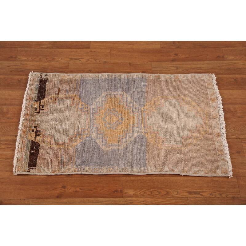 Hand Knotted Oriental 100% Wool Carpet Transitional Geometric Beige & Ivories Anatolian Area Rug - 2' 9'' X 1' 7''