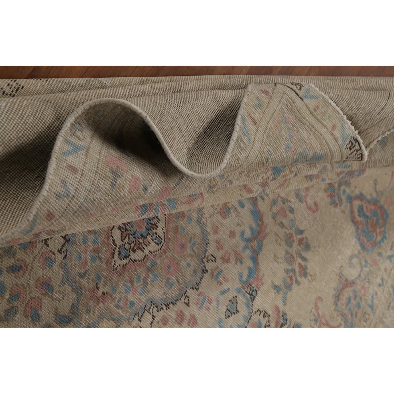 Tabriz Persian Area Rug Beige Oriental Hand-Knotted Wool Carpet - 7'11"x 11'0"