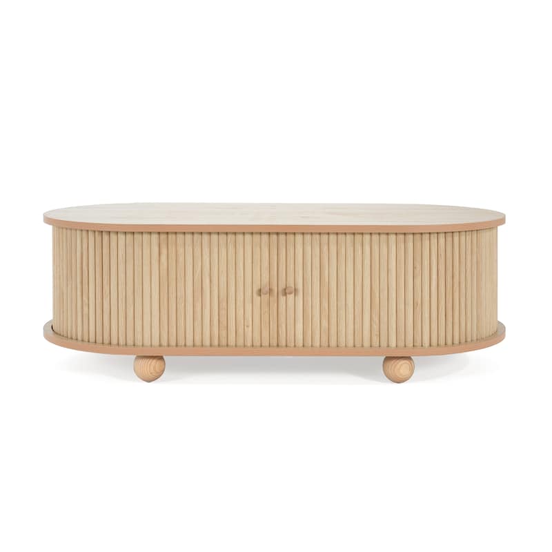 MDF ELEGANT LONG OVAL STORAGE SIDE TABLE WITH RETRO CHARM, Natural Color